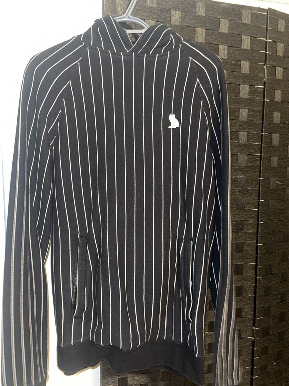 OVO Black Hoodie with White Pinstripes and Gold Owl Logo